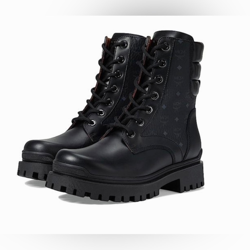 NEW MCM Visetos Ankle Boots Calf Leather in Black For Women's Size 7